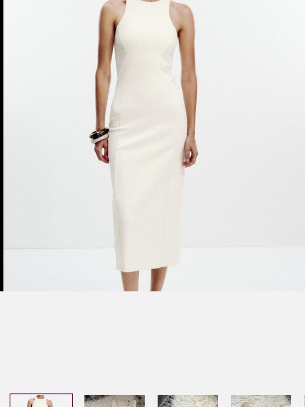 Zara NWT  S Size Sleek Cream Midi Bodycon Dress